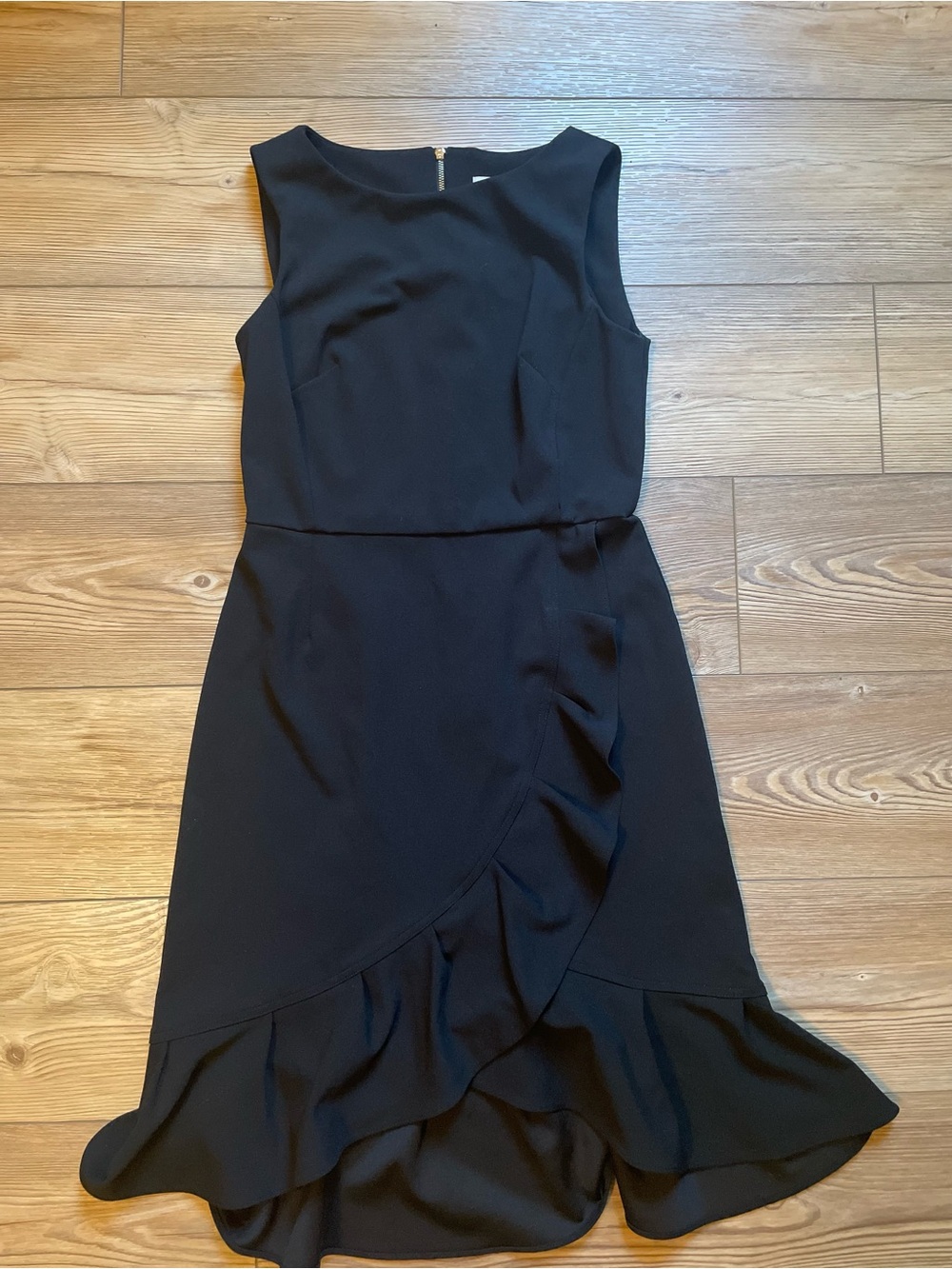Calvin Klein Black Sleeveless Ruffle Wrap-Front Midi Dress